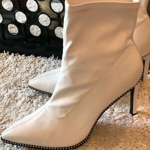 Bar III White Heeled Boots with Rhinestone Trim